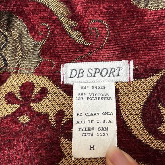 DB Sport Tapestry Velvet Jacket Womens M Ruby Gold Blazer Embroidery Vintage - Picture 6 of 8